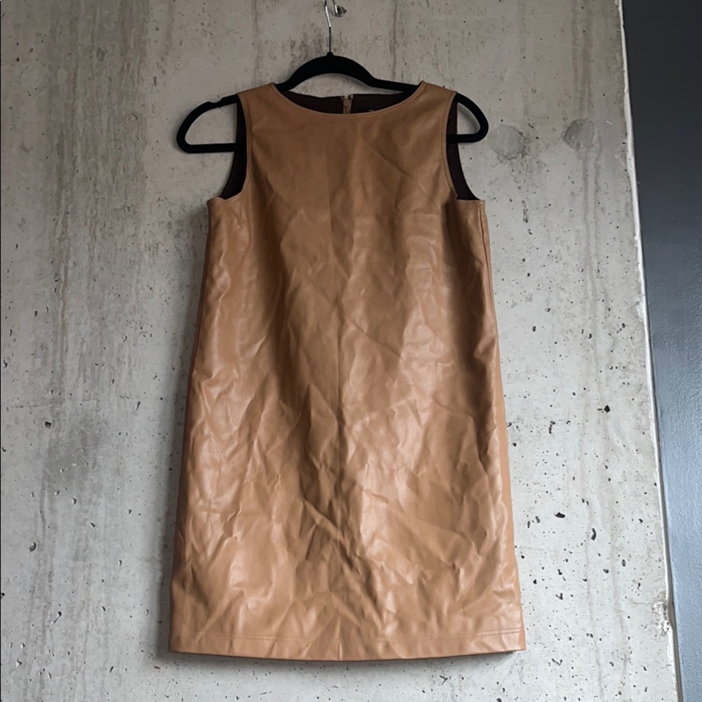 Theory Tan Mini Dress Faux Leather - Picture 2 of 7